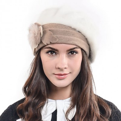 Bucket Hats Women's Elegant Flower Wool Cloche Bucket Ridgy Bowler Hat 09-co20 - Angora Beret-cream - CQ1205ED5XB $31.01