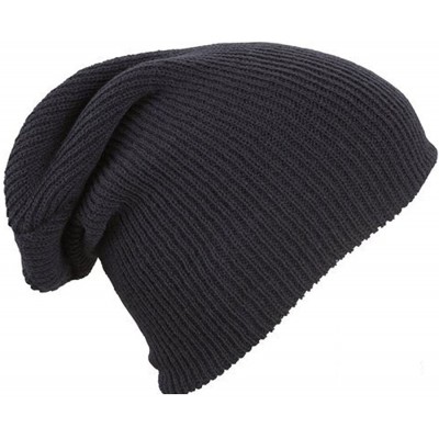 Skullies & Beanies Mens/Woman Knitted Woolly Winter Slouch Beanie Hat - Dark Blue - CG12HP9CRZL $17.94