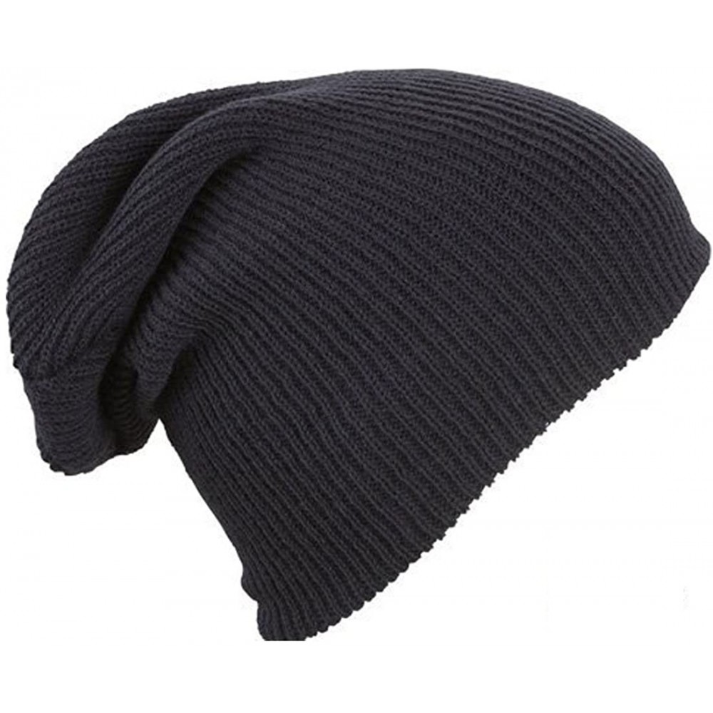 Skullies & Beanies Mens/Woman Knitted Woolly Winter Slouch Beanie Hat - Dark Blue - CG12HP9CRZL $10.34