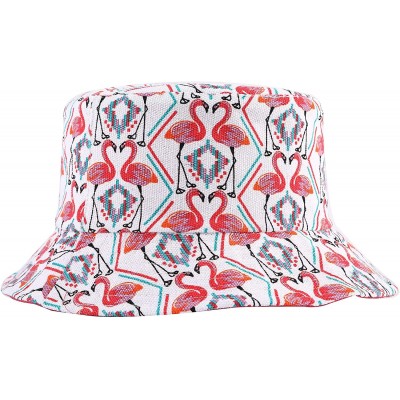 Bucket Hats Unisex Cute Unique Print Travel Bucket Hat Summer Fisherman Cap - Flamingos-white - CJ18SOAWHDZ $13.48