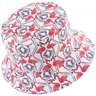 Bucket Hats Unisex Cute Unique Print Travel Bucket Hat Summer Fisherman Cap - Flamingos-white - CJ18SOAWHDZ $13.48