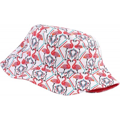 Bucket Hats Unisex Cute Unique Print Travel Bucket Hat Summer Fisherman Cap - Flamingos-white - CJ18SOAWHDZ $13.48