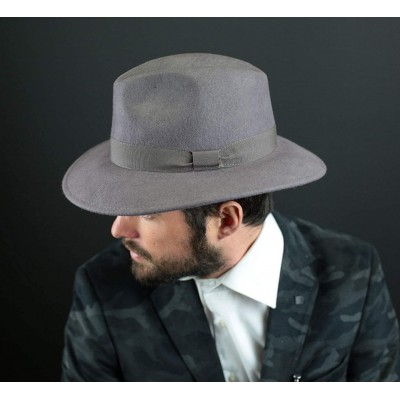 Fedoras Traveller Cavalier Wool Felt Fedora Hat - Gris - CL187IT3CQK $39.11