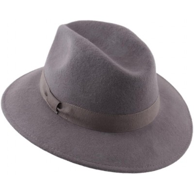 Fedoras Traveller Cavalier Wool Felt Fedora Hat - Gris - CL187IT3CQK $39.11