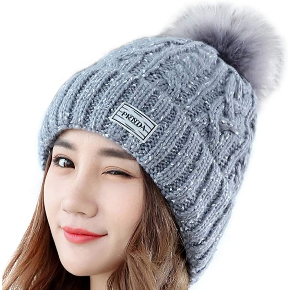Skullies & Beanies Women's Winter Beanie Hats- Slouchy Warm Knit Hat- Faux Fur Pom Pom Fleece Lined Bobble Hat Ski Cap for Gi...
