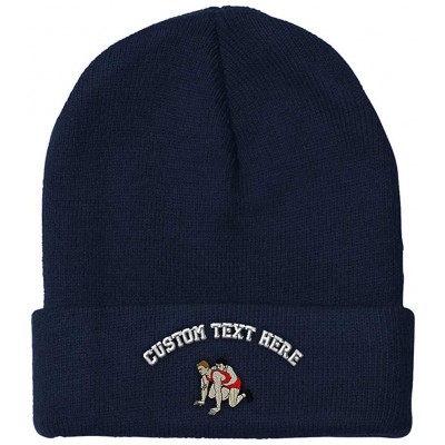 Skullies & Beanies Custom Beanie for Men & Women Wrestling Sports A Embroidery Skull Cap Hat - Navy - CP18H5KE745 $17.64