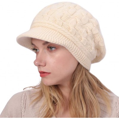 Skullies & Beanies Women Winter Warm Beanie Knit Hat Soft Lined Snow Ski Caps with Visor White - CA18A4C5S09 $10.86