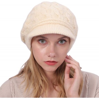 Skullies & Beanies Women Winter Warm Beanie Knit Hat Soft Lined Snow Ski Caps with Visor White - CA18A4C5S09 $10.86