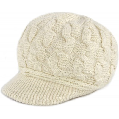 Skullies & Beanies Women Winter Warm Beanie Knit Hat Soft Lined Snow Ski Caps with Visor White - CA18A4C5S09 $10.86