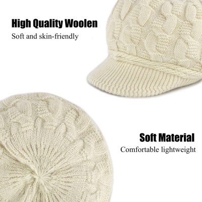 Skullies & Beanies Women Winter Warm Beanie Knit Hat Soft Lined Snow Ski Caps with Visor White - CA18A4C5S09 $10.86