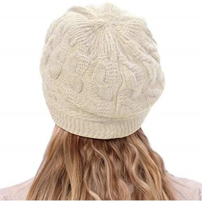 Skullies & Beanies Women Winter Warm Beanie Knit Hat Soft Lined Snow Ski Caps with Visor White - CA18A4C5S09 $10.86