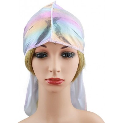 Skullies & Beanies Silky Durags for Men/Womens Waves Cap-Extra Long-Tail Hologram Headwraps for 360 Waves - A1 - Pink - CK18I...