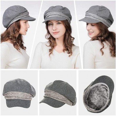 Baseball Caps Winter Newsboy Cap for Women Ladies Conductor Paperboy Visor Flat Gatsby Berets Hat 55-61 cm - 69214-grey - C81...