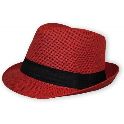 Fedoras Women/Men Straw Fedora Hat - Red - CQ12EBP0RW7 $11.86