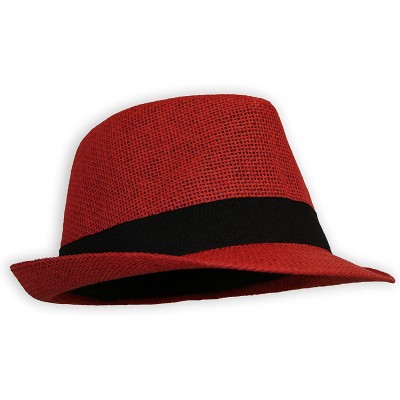 Fedoras Women/Men Straw Fedora Hat - Red - CQ12EBP0RW7 $11.86