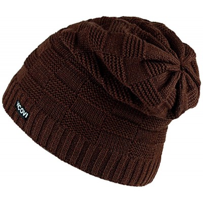 Skullies & Beanies Winter Knit Beanie Hats for Men and Women Warm Fleece Stretch Slouchy Skull Cap - Coffee - CV18L257OUU $13.84