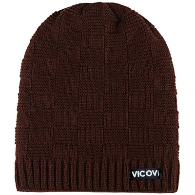 Skullies & Beanies Winter Knit Beanie Hats for Men and Women Warm Fleece Stretch Slouchy Skull Cap - Coffee - CV18L257OUU $13.84