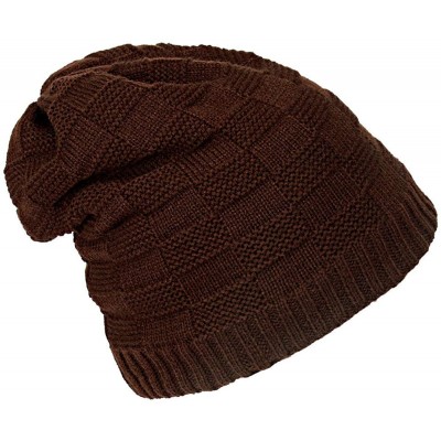 Skullies & Beanies Winter Knit Beanie Hats for Men and Women Warm Fleece Stretch Slouchy Skull Cap - Coffee - CV18L257OUU $13.84