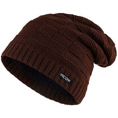 Skullies & Beanies Winter Knit Beanie Hats for Men and Women Warm Fleece Stretch Slouchy Skull Cap - Coffee - CV18L257OUU $13.84