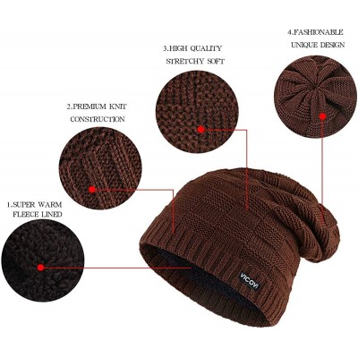 Skullies & Beanies Winter Knit Beanie Hats for Men and Women Warm Fleece Stretch Slouchy Skull Cap - Coffee - CV18L257OUU $13.84