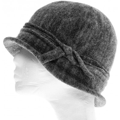 Bucket Hats Marled Lambs Wool Cloche Hat- Thin Slouch Rolled Brim Bucket Cap w/Bowknot - Black - CE1805M3YEM $14.98