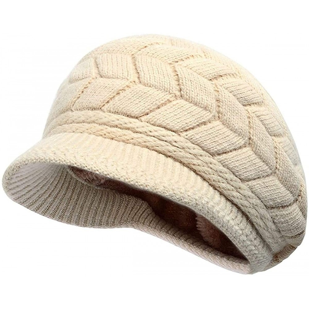 Skullies & Beanies Women Winter Warm Hat Knit Wool Snow Ski Hats Cap with Visor - Beige - CI194KUH7E8 $11.79