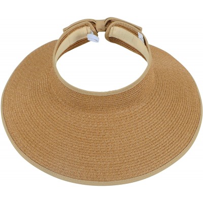 Sun Hats Women's Spring/Summer Collection Straw Woven Wide Brim Sun Visor Hat - Natural - C418E2ZC55E $11.18