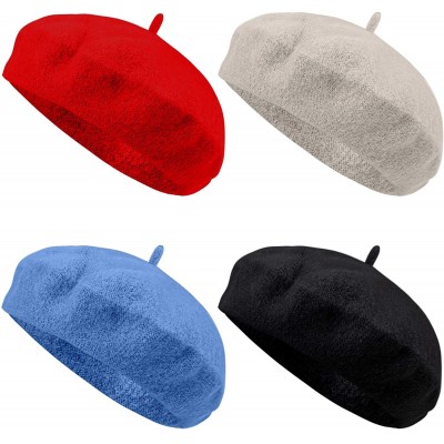 Berets 4 Pieces Beret Hat for Women Classic Solid Color French Style Beanie Winter Cap(Black- Red- Baby Blue- Beige) - C618Z0...