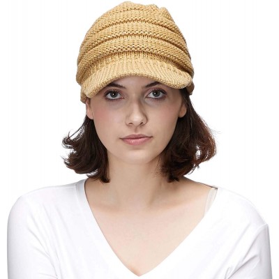 Skullies & Beanies Hatsandscarf Exclusives Women's Ribbed Knit Hat with Brim (YJ-131) - Gold Metallic With Ponytail Holder - ...