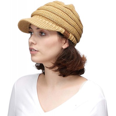 Skullies & Beanies Hatsandscarf Exclusives Women's Ribbed Knit Hat with Brim (YJ-131) - Gold Metallic With Ponytail Holder - ...