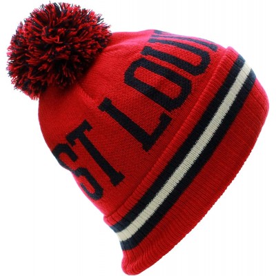 Skullies & Beanies St. Louis Block Letters Cuff Beanie Knit Pom Pom Hat Cap - Red/Black - C811P96LJYN $11.16