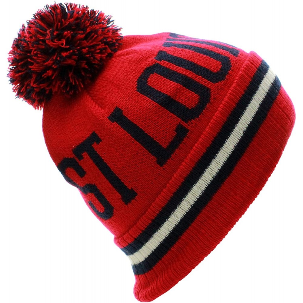 Skullies & Beanies St. Louis Block Letters Cuff Beanie Knit Pom Pom Hat Cap - Red/Black - C811P96LJYN $11.16
