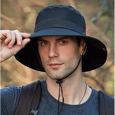 Bucket Hats Outdoor UPF 50+ UV Sun Protection Waterproof Breathable Wide Brim Bucket Sun Hat for Men/Women - Black-2 - C818NZ...