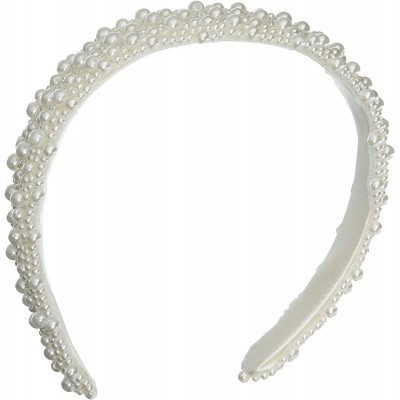Headbands V35231-01 Pearl Beaded Bridal Headband- White- 1-Inch - CV114U2DCSN $22.00
