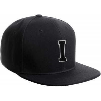 Baseball Caps Classic Snapback Hat Custom A to Z Initial Raised Letters- Black Cap White Black - Initial I - CX18G4IGQ7I $12.74