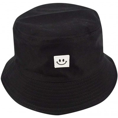 Cowboy Hats Unise Hat Summer Travel Bucket Beach Sun Hat Smile Face Visor - Black1 - CN196OGHCY4 $17.82