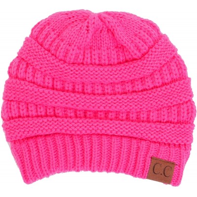 Skullies & Beanies Soft Cable Knit Warm Fuzzy Lined Slouchy Beanie Winter Hat - Candy Pink - C818Y8ZTHRI $27.56