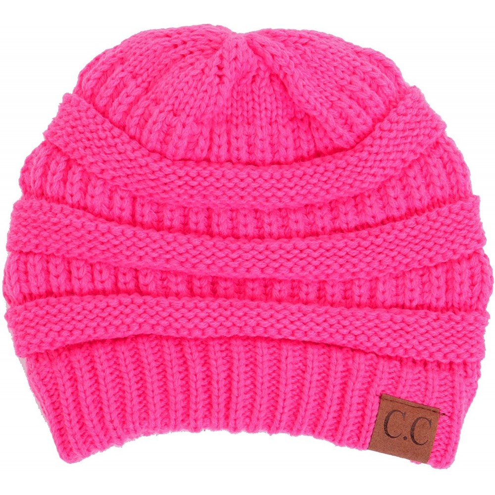 Skullies & Beanies Soft Cable Knit Warm Fuzzy Lined Slouchy Beanie Winter Hat - Candy Pink - C818Y8ZTHRI $11.64