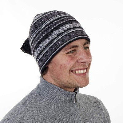 Skullies & Beanies Lift Line Merino Wool Nordic Style Knit Beanie- Fleece Lined Wool Hat - Lift Line Black - CI12MAUIIDC $42.25