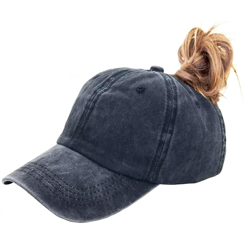 Baseball Caps Ponytail Baseball Hat Distressed Retro Washed Cotton Twill - Black - CM18GYTHZ6Z $8.60