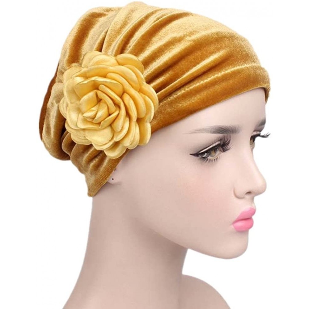 Skullies & Beanies Ruffle Flower Chemo Turban Headband Scarf Beanie Hat Head Wrap Cap for Cancer - Gold - C2186XYLTUC $10.11