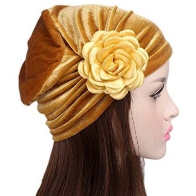 Skullies & Beanies Ruffle Flower Chemo Turban Headband Scarf Beanie Hat Head Wrap Cap for Cancer - Gold - C2186XYLTUC $10.11