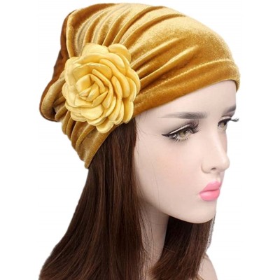 Skullies & Beanies Ruffle Flower Chemo Turban Headband Scarf Beanie Hat Head Wrap Cap for Cancer - Gold - C2186XYLTUC $10.11