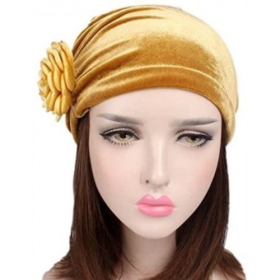 Skullies & Beanies Ruffle Flower Chemo Turban Headband Scarf Beanie Hat Head Wrap Cap for Cancer - Gold - C2186XYLTUC $10.11