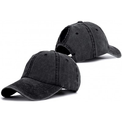 Baseball Caps Ponytail Baseball Hat Distressed Retro Washed Cotton Twill - Black - CM18GYTHZ6Z $8.60