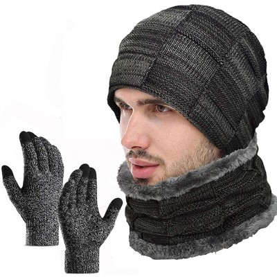 Skullies & Beanies 3Pcs Winter Beanie Hat- Warmer Scarf-Touchscreen Gloves Set for Men Women - Black - C418HACTCU6 $16.44