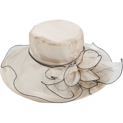 Sun Hats Women's Wedding Dress Church Hat Flowers Gauze Sun Derby Hat - Beige - CE183KNERX9 $15.45