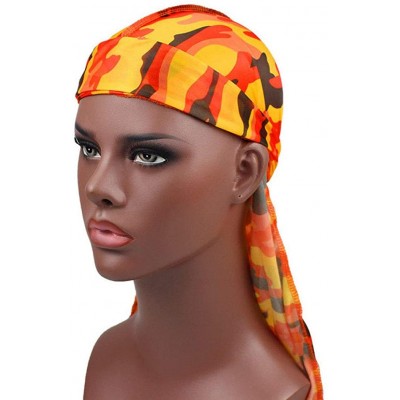 Skullies & Beanies Hip-hop Tone Men Silky Durag Cap Headwrap Long Tail 360 Waves Du-rag Hat - Camo(orange Yellow) - CW18O5RY9...