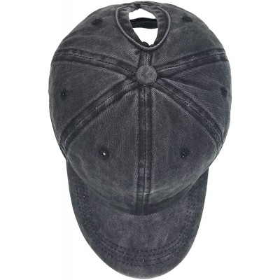 Baseball Caps Ponytail Baseball Hat Distressed Retro Washed Cotton Twill - Black - CM18GYTHZ6Z $8.60