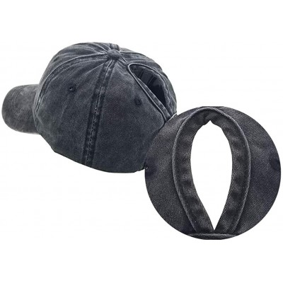 Baseball Caps Ponytail Baseball Hat Distressed Retro Washed Cotton Twill - Black - CM18GYTHZ6Z $8.60